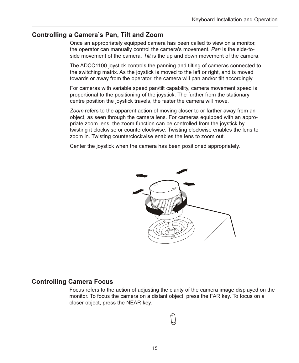 Controlling camera focus, Controlling a cameras pan, tilt and zoom | American Dynamics ADCC1100 User Manual | Page 21 / 60