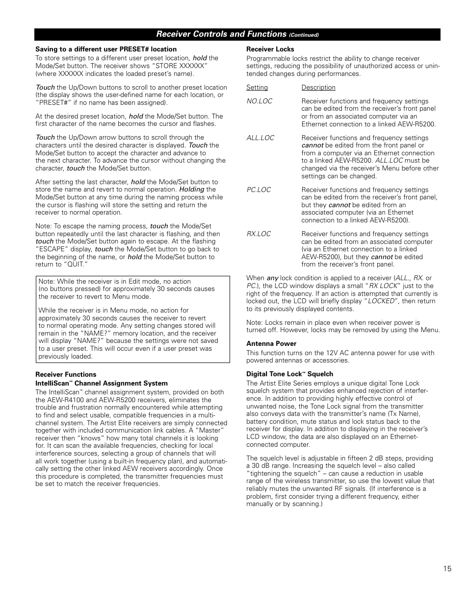Receiver controls and functions | Audio-Technica ARTIST ELITE 4000 User Manual | Page 14 / 31