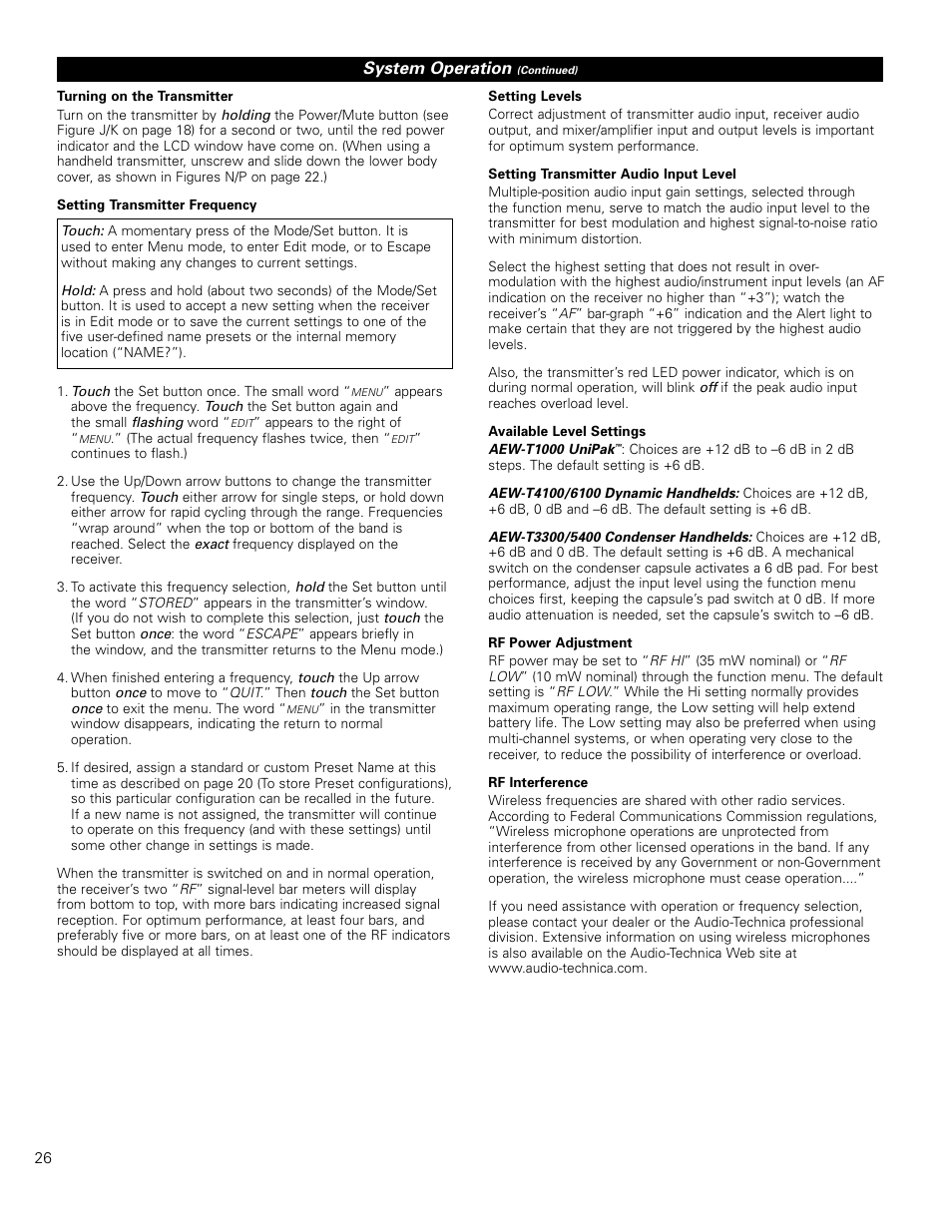 System operation | Audio-Technica ARTIST ELITE 4000 User Manual | Page 25 / 31