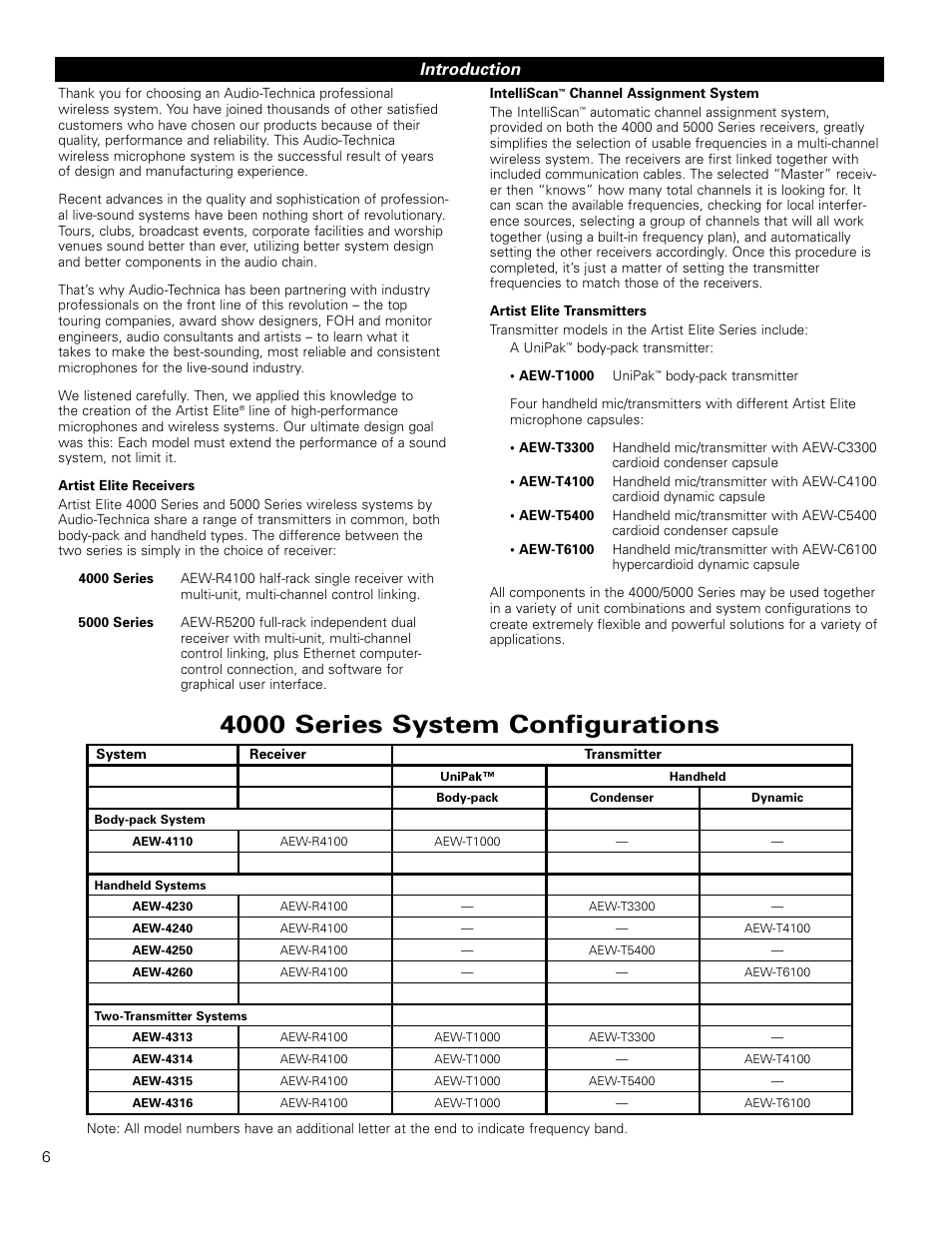 4000 series system configurations, Introduction | Audio-Technica ARTIST ELITE 4000 User Manual | Page 5 / 31