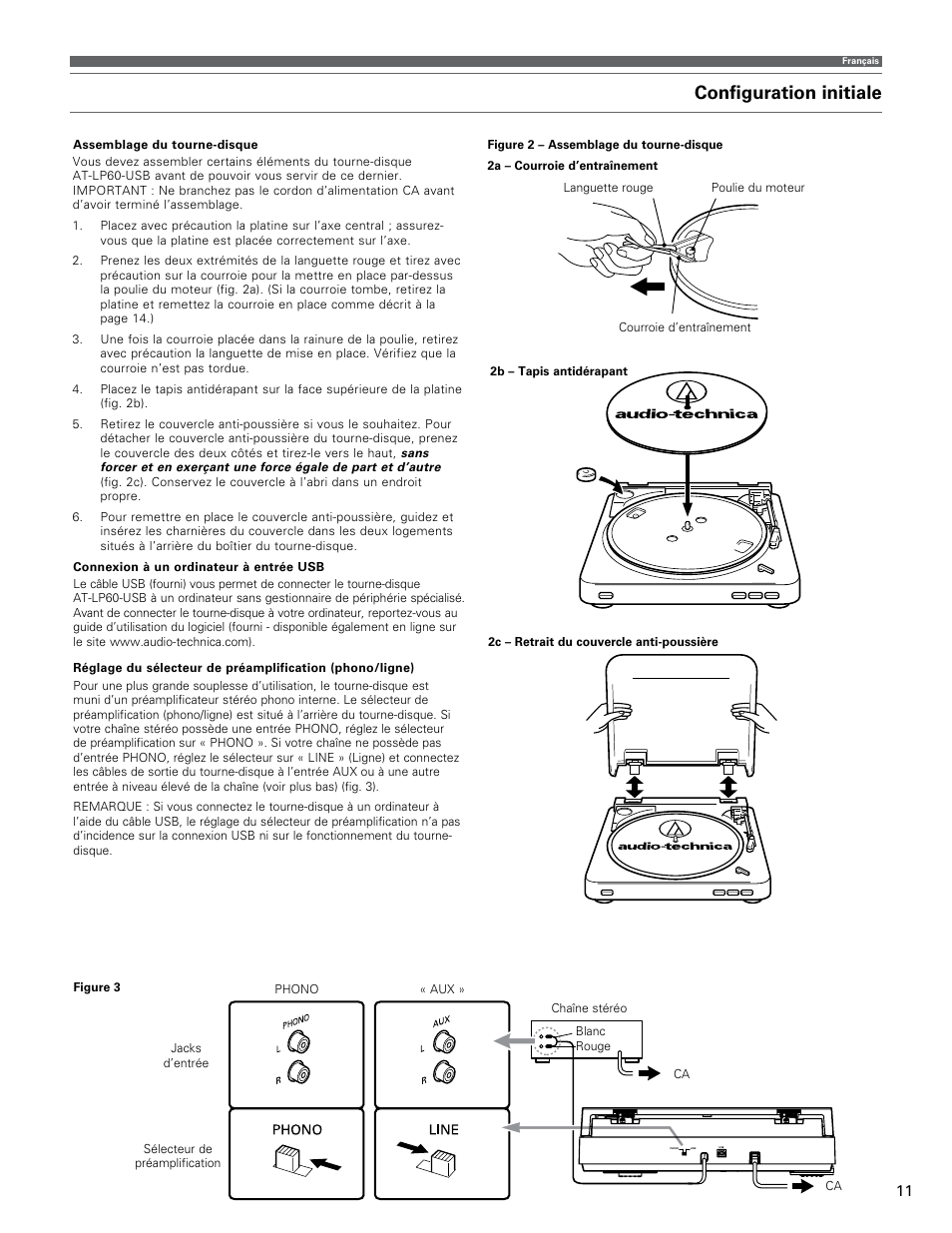 Configuration initiale | Audio-Technica AT-LP60-USB User Manual | Page 11 / 24