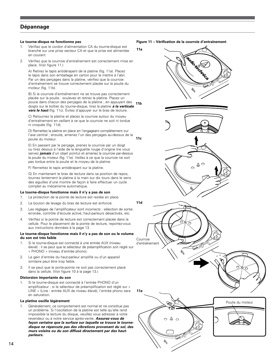 Dépannage | Audio-Technica AT-LP60-USB User Manual | Page 14 / 24