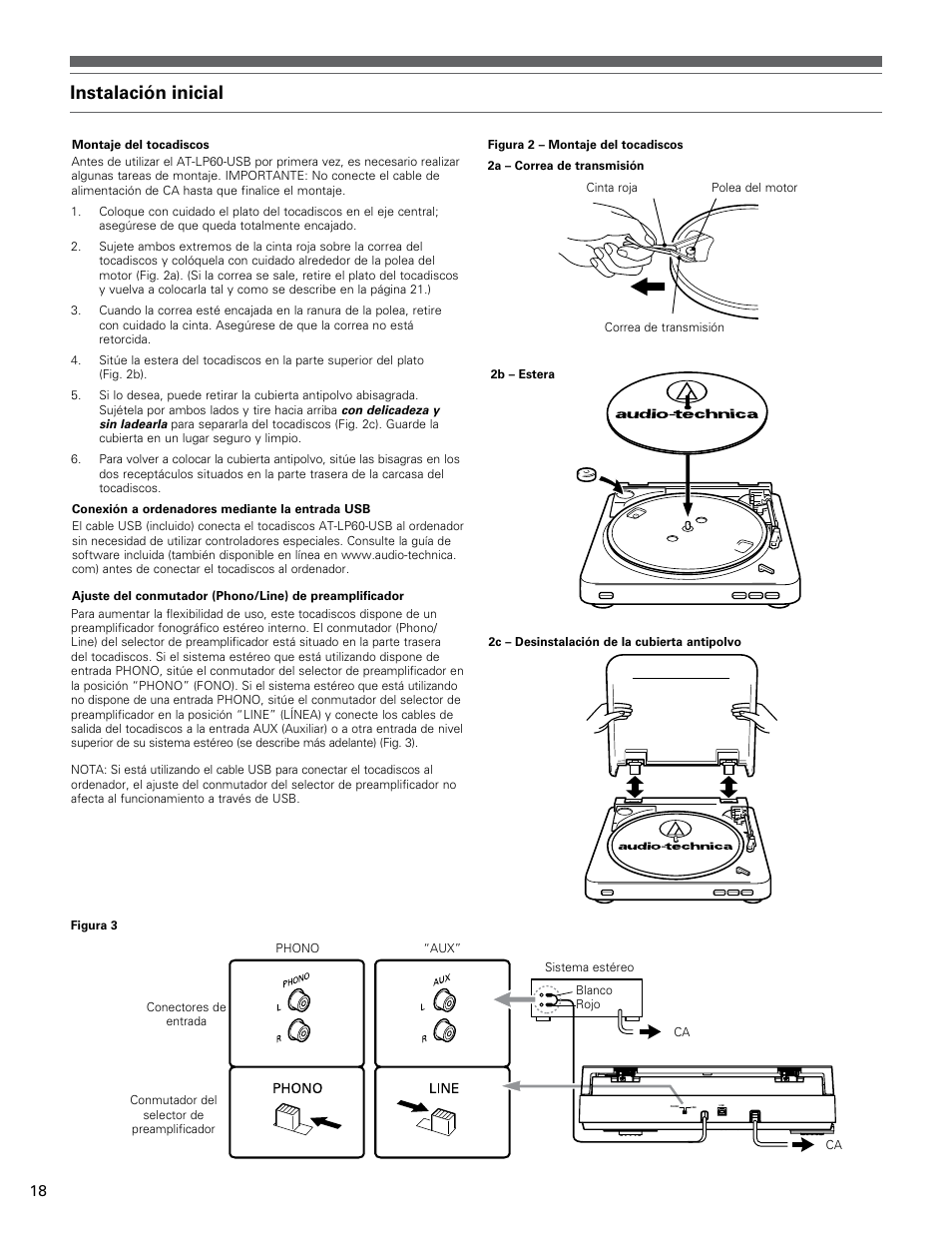 Instalación inicial | Audio-Technica AT-LP60-USB User Manual | Page 18 / 24