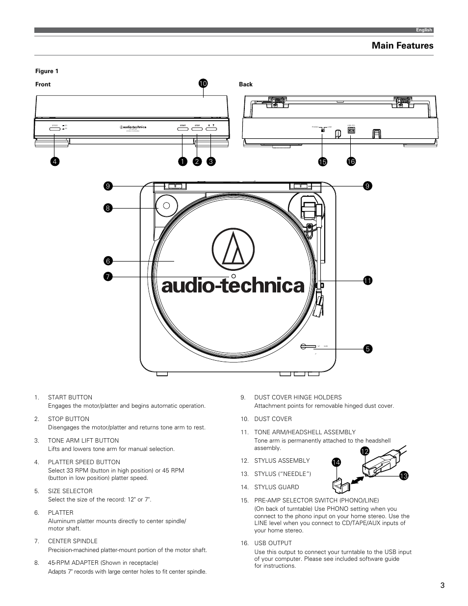 Main features | Audio-Technica AT-LP60-USB User Manual | Page 3 / 24