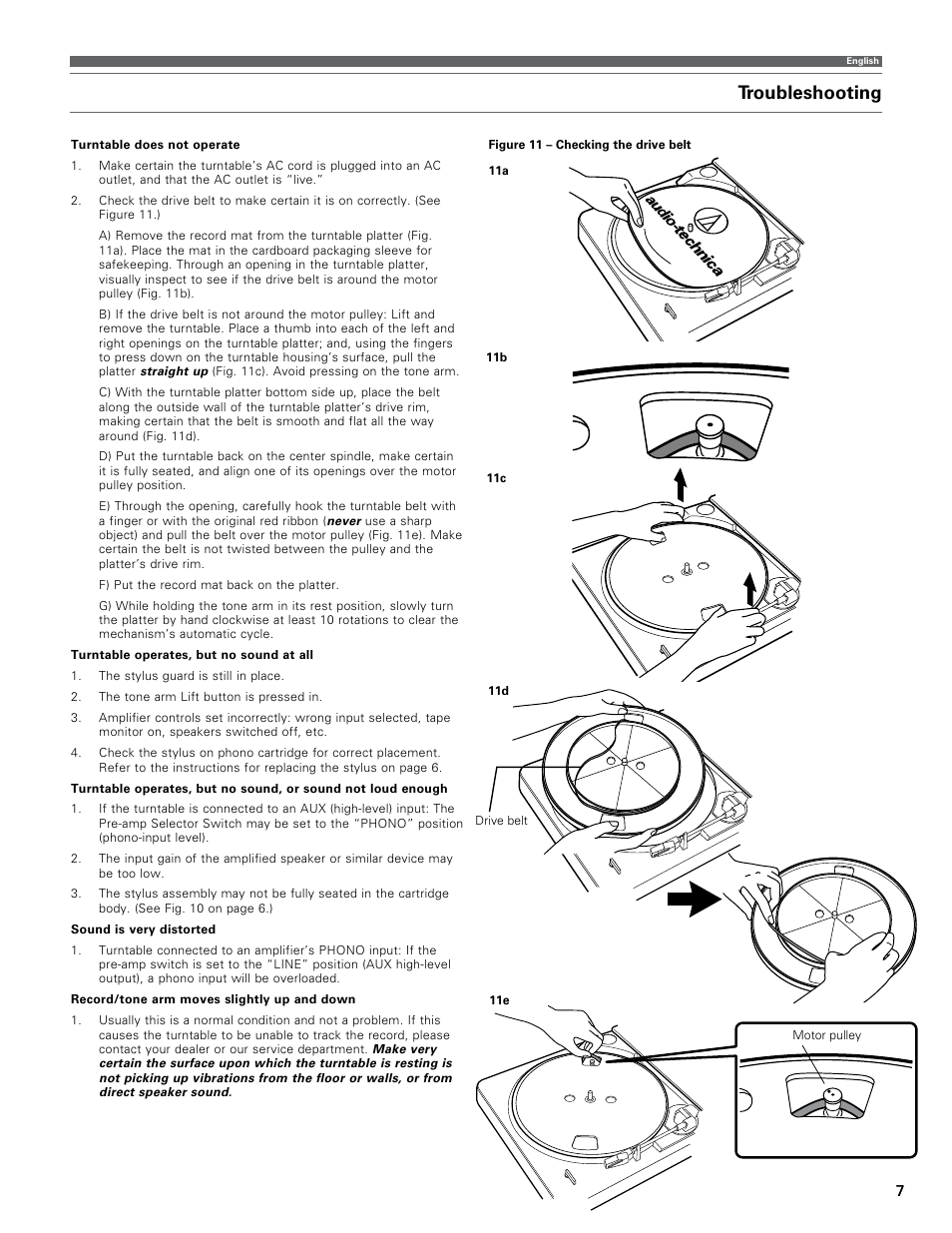 Troubleshooting | Audio-Technica AT-LP60-USB User Manual | Page 7 / 24