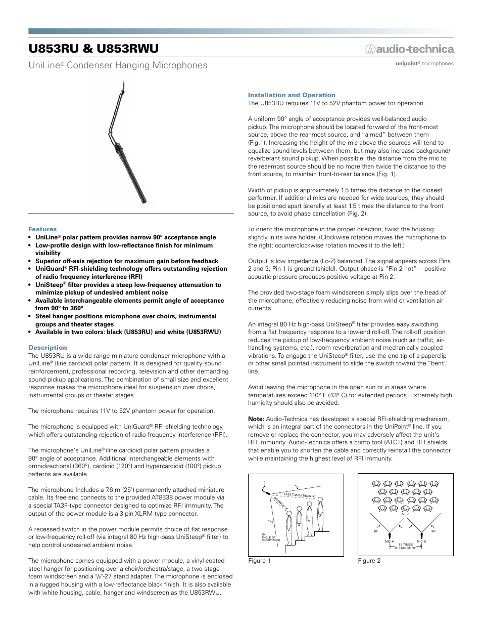 Audio-Technica UNILINE U853RU User Manual | 2 pages