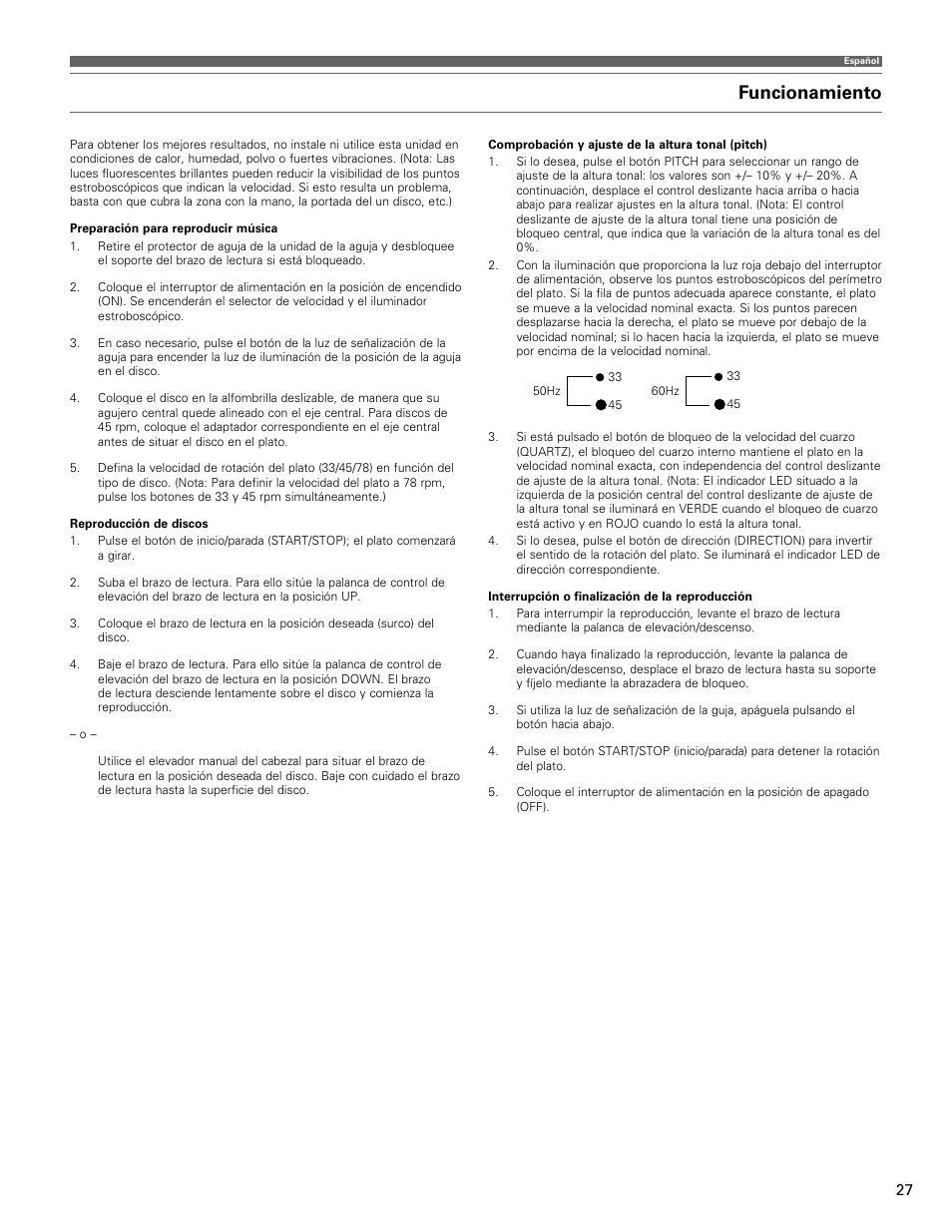 Funcionamiento | Audio-Technica AT-LP120-USB User Manual | Page 27 / 32