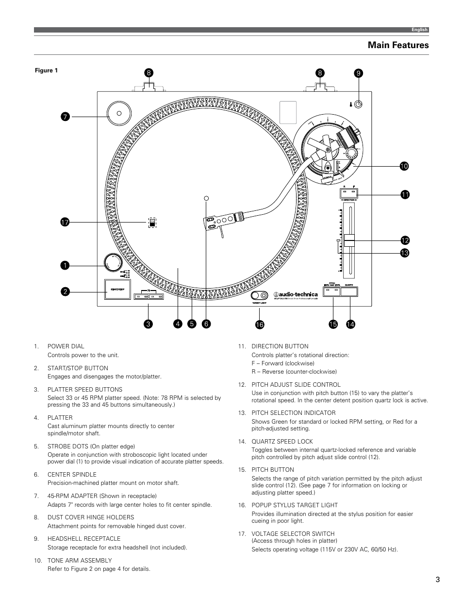 Main features | Audio-Technica AT-LP120-USB User Manual | Page 3 / 32