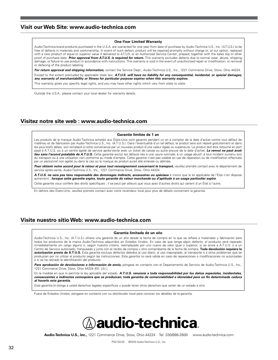 Audio-Technica AT-LP120-USB User Manual | Page 32 / 32