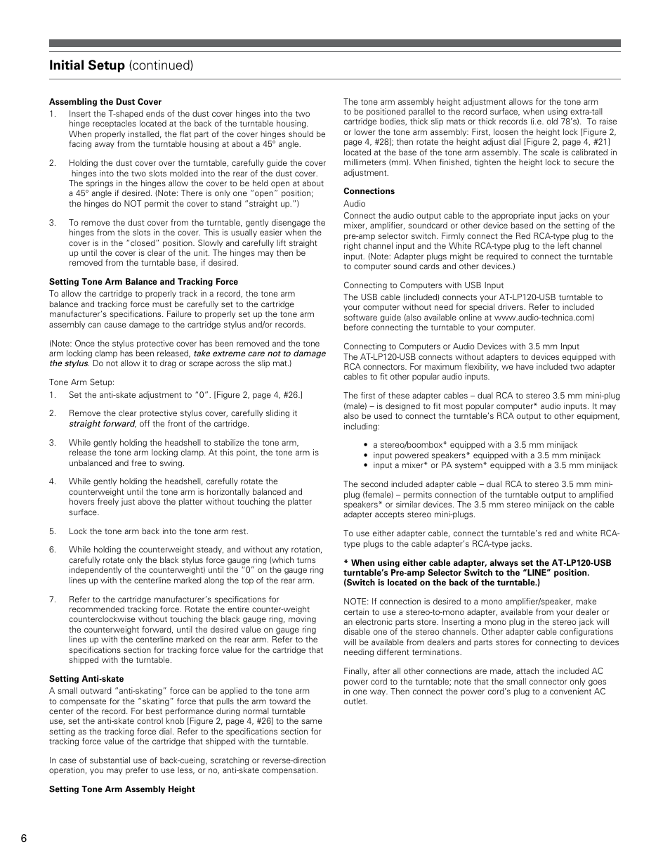 Initial setup (continued) | Audio-Technica AT-LP120-USB User Manual | Page 6 / 32