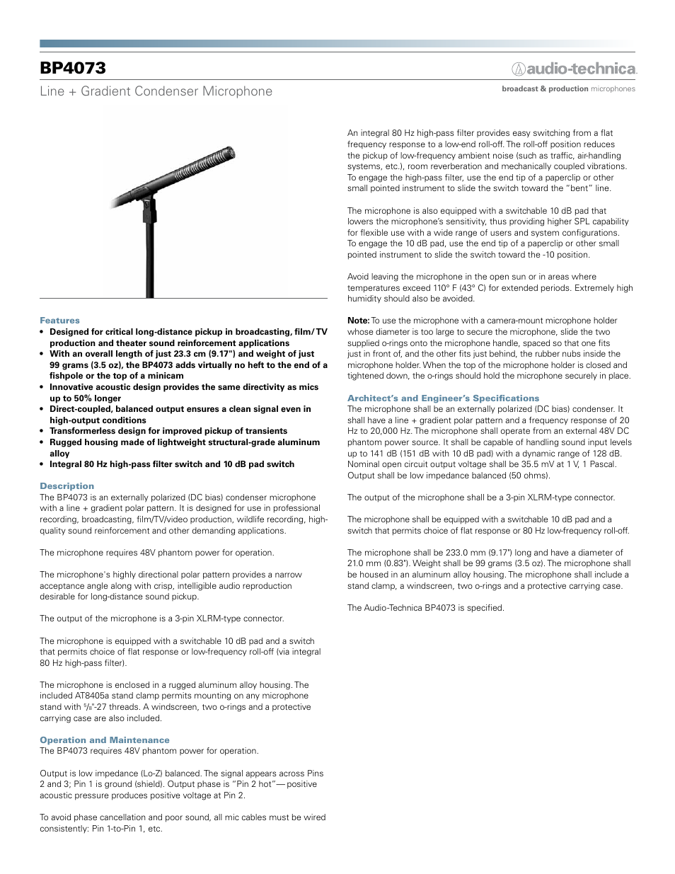 Audio-Technica BP4073 User Manual | 2 pages