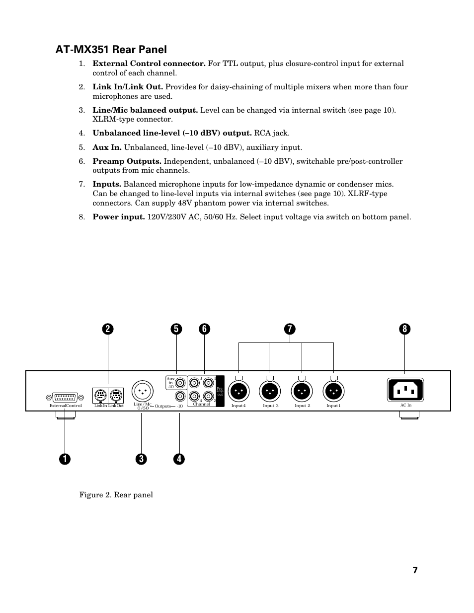 At-mx351 rear panel | Audio-Technica SMARTMIXER AT-MX351 User Manual | Page 6 / 15