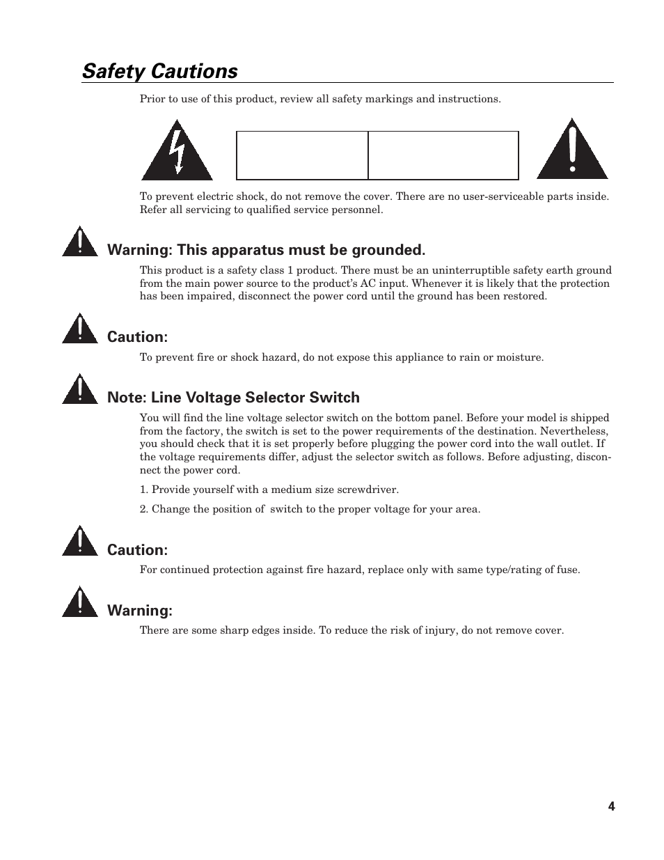 Safety cautions, Warning: this apparatus must be grounded, Caution | Warning | Audio-Technica AT-MX351 User Manual | Page 3 / 15