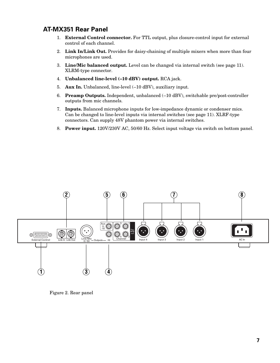 At-mx351 rear panel | Audio-Technica AT-MX351 User Manual | Page 6 / 15