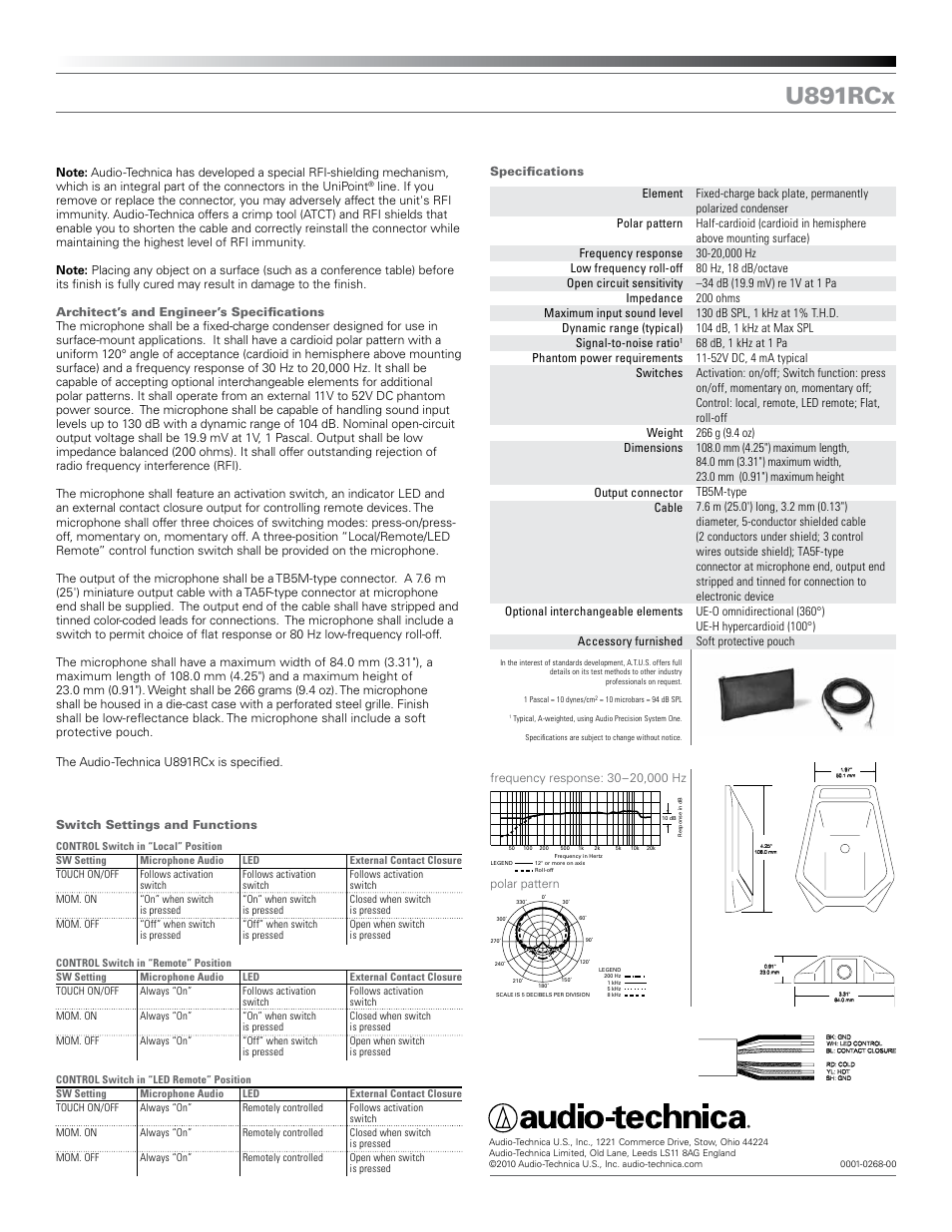 U891rcx | Audio-Technica U891RCX User Manual | Page 2 / 2