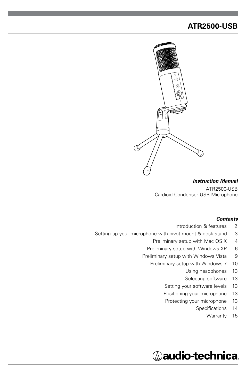 Audio-Technica ATR2500-USB User Manual | 16 pages