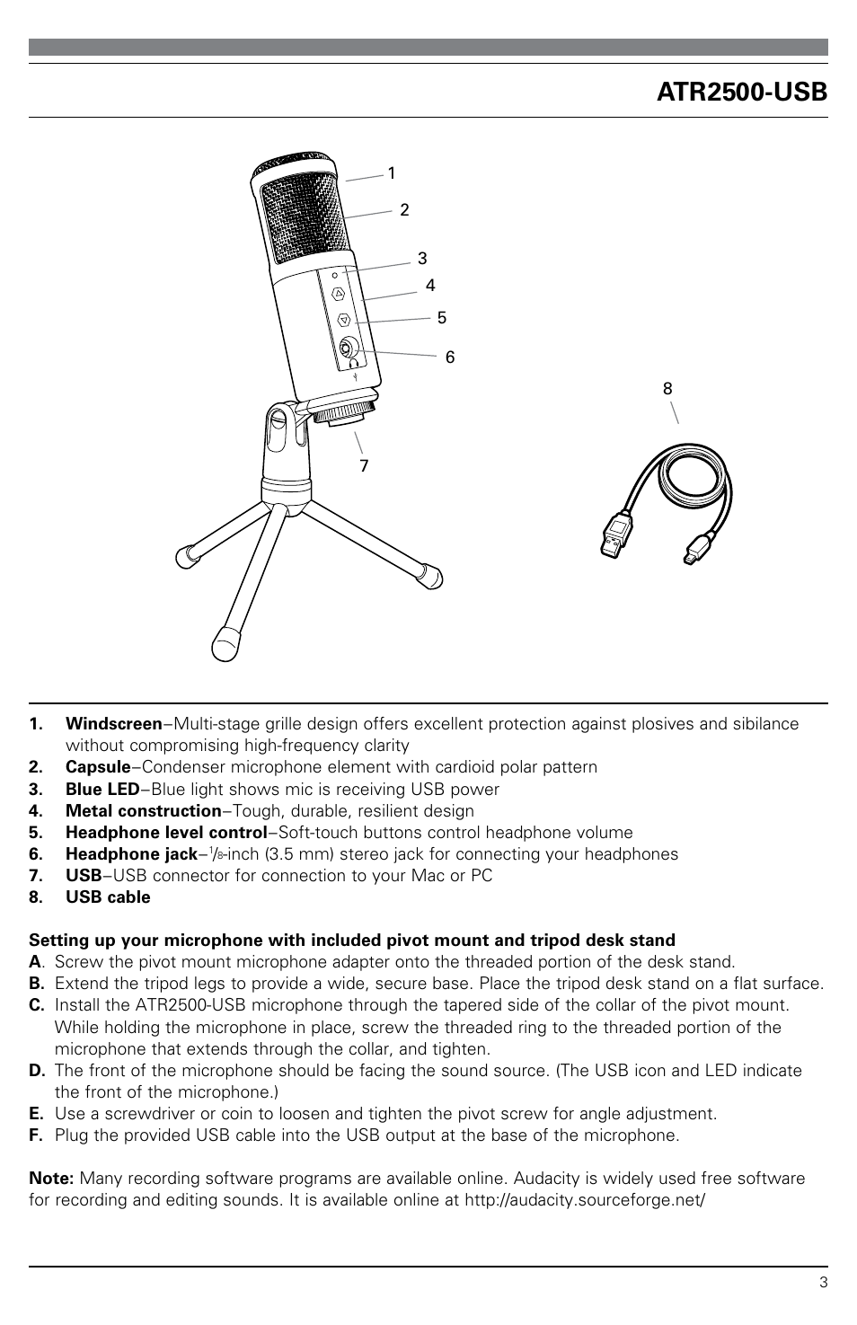 Atr2500-usb | Audio-Technica ATR2500-USB User Manual | Page 3 / 16