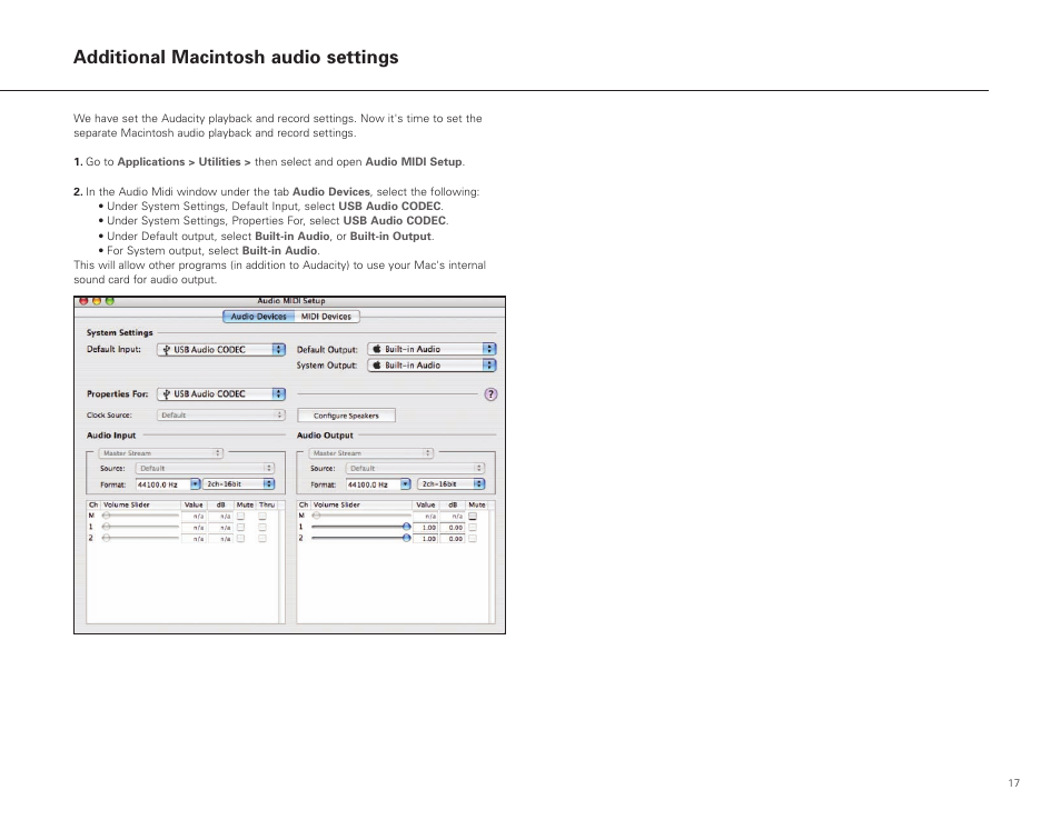 Additional macintosh audio settings | Audio-Technica AT-LP2D-USB User Manual | Page 17 / 24