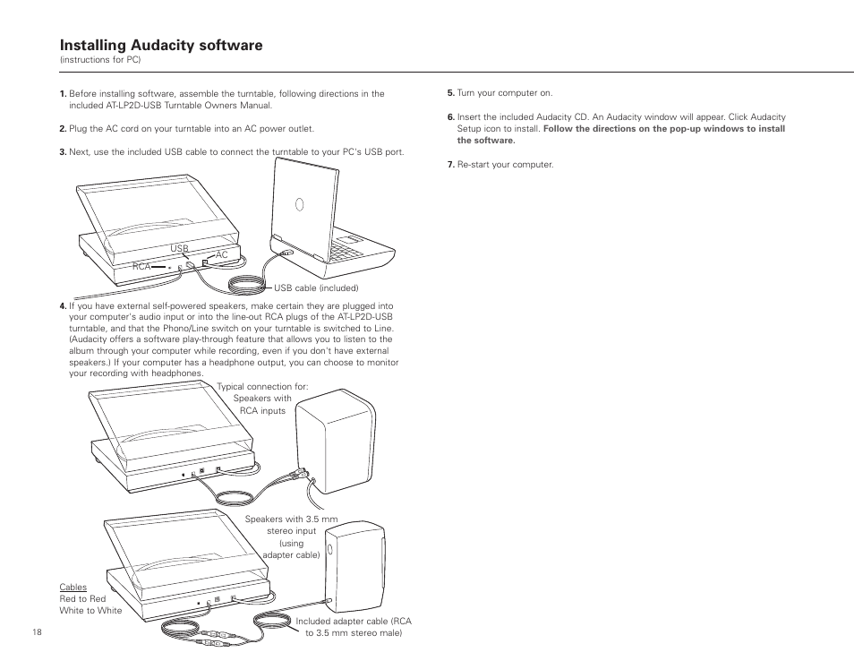 Installing audacity software | Audio-Technica AT-LP2D-USB User Manual | Page 18 / 24