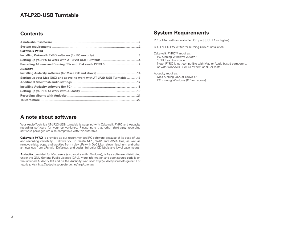 Audio-Technica AT-LP2D-USB User Manual | Page 2 / 24