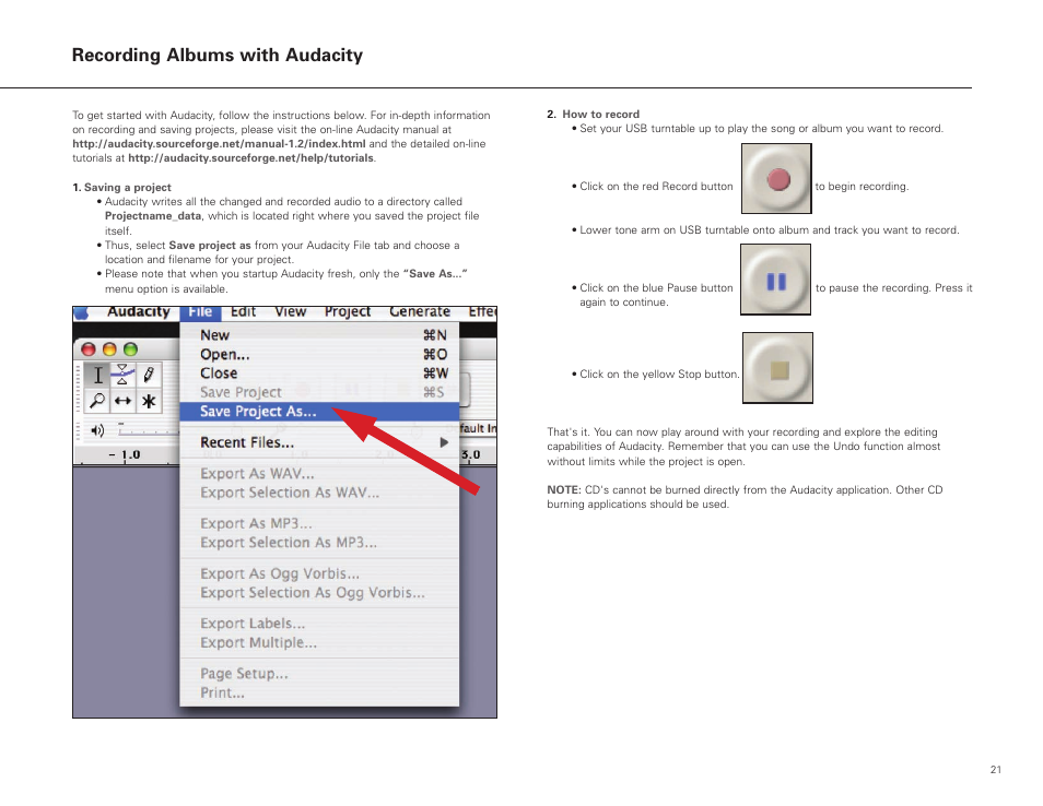 Recording albums with audacity | Audio-Technica AT-LP2D-USB User Manual | Page 21 / 24