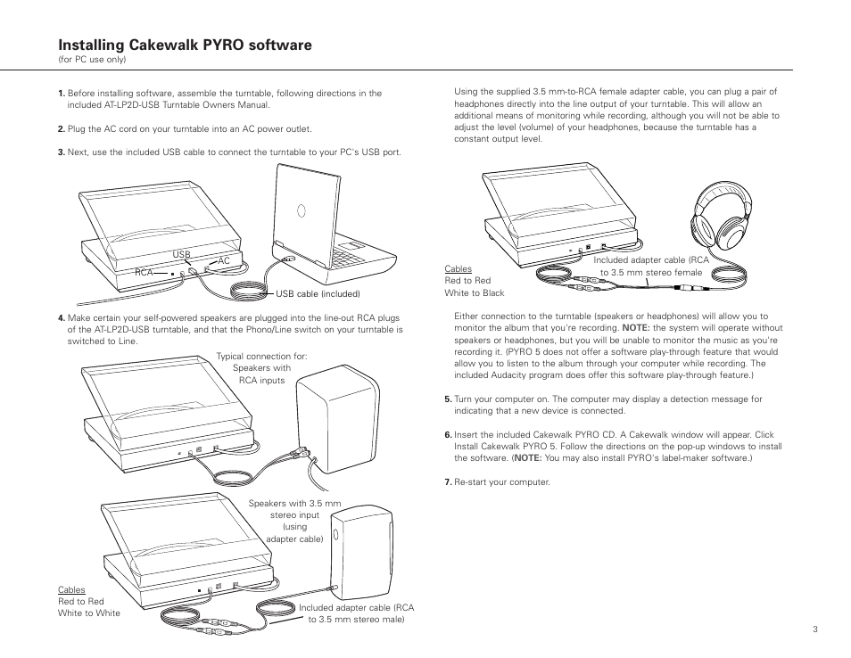 Installing cakewalk pyro software | Audio-Technica AT-LP2D-USB User Manual | Page 3 / 24