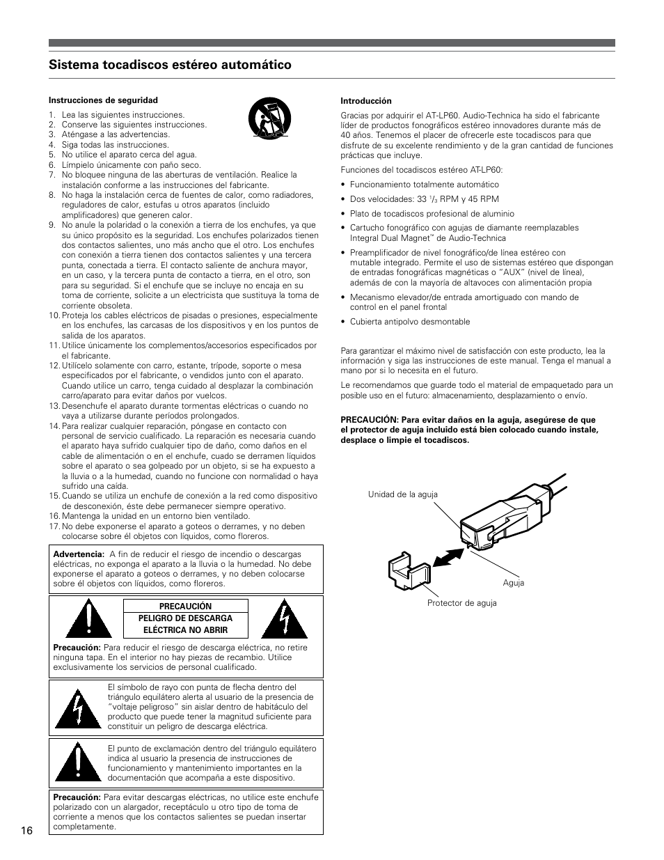 Sistema tocadiscos estéreo automático | Audio-Technica AT-LP60 User Manual | Page 16 / 24
