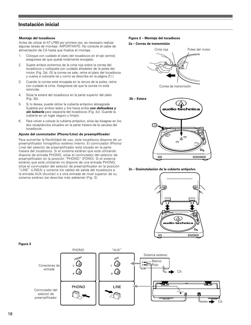 Instalación inicial | Audio-Technica AT-LP60 User Manual | Page 18 / 24