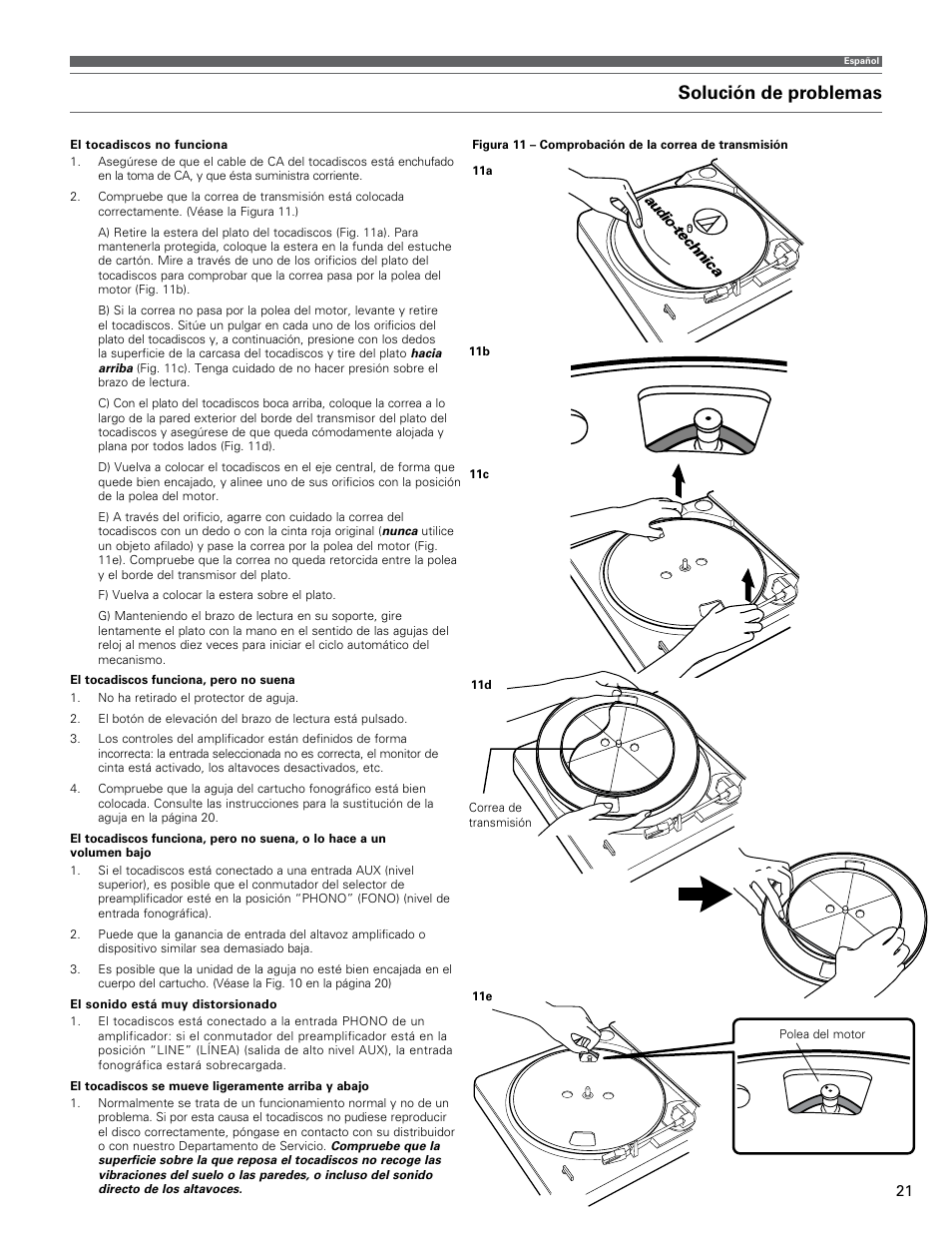 Solución de problemas | Audio-Technica AT-LP60 User Manual | Page 21 / 24