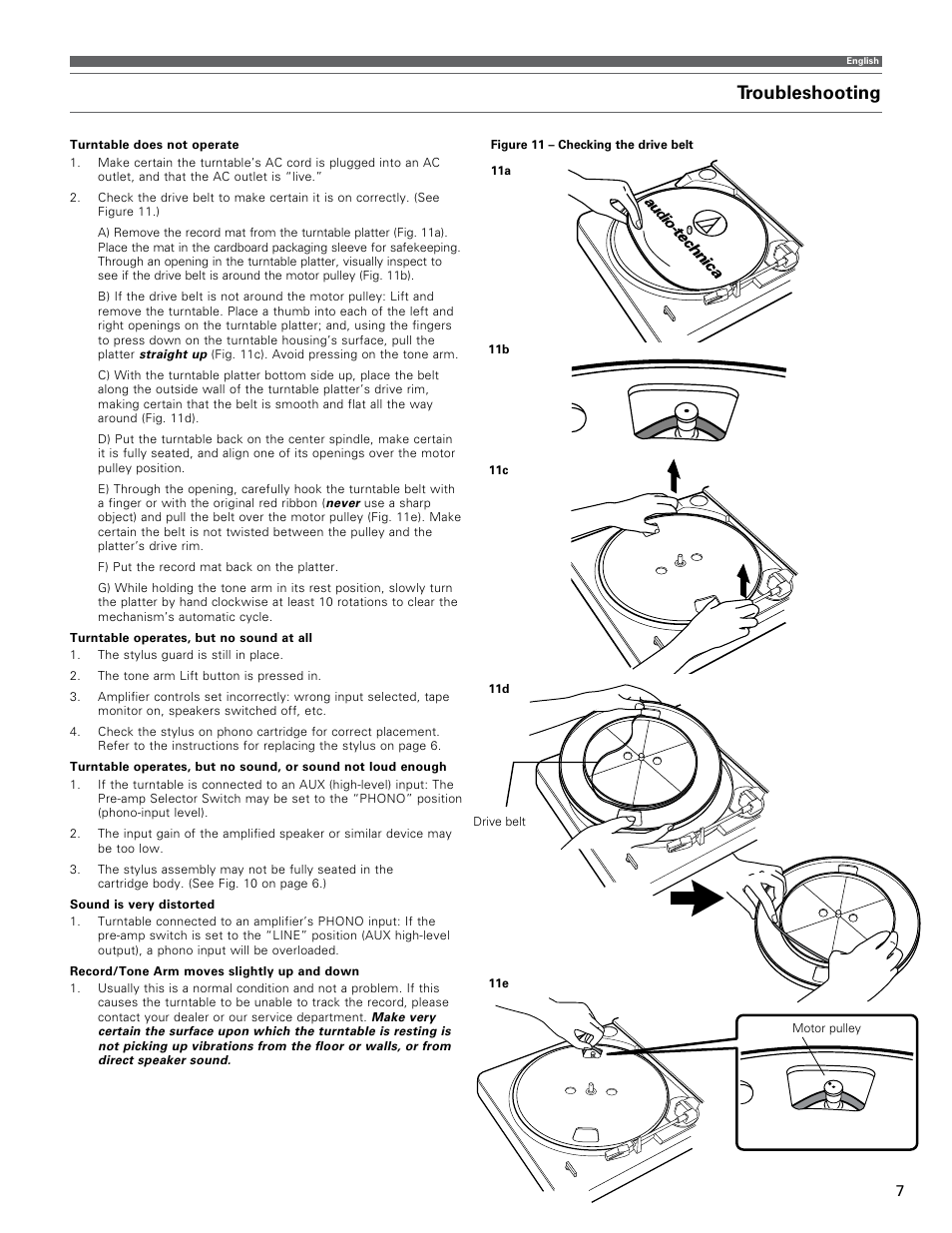Troubleshooting | Audio-Technica AT-LP60 User Manual | Page 7 / 24