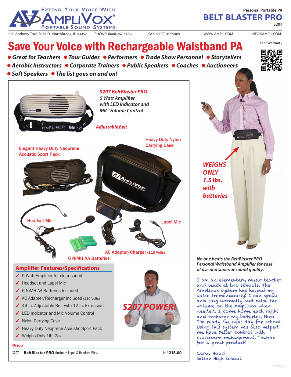 AmpliVox Belt Blaster pro S207 User Manual | 1 page