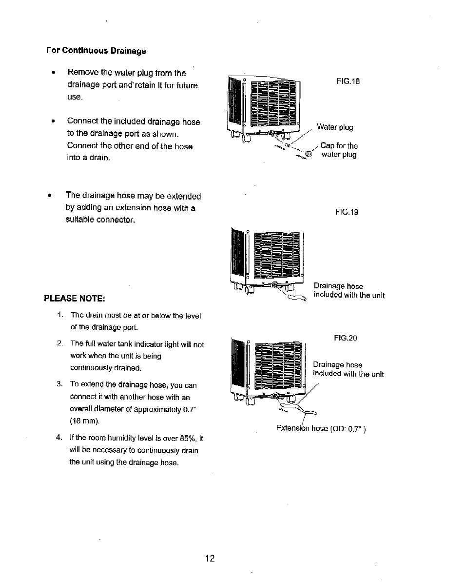 For continuous drainage, Please note | NewAir Portable Air Conditioner AC-10000E User Manual | Page 12 / 15