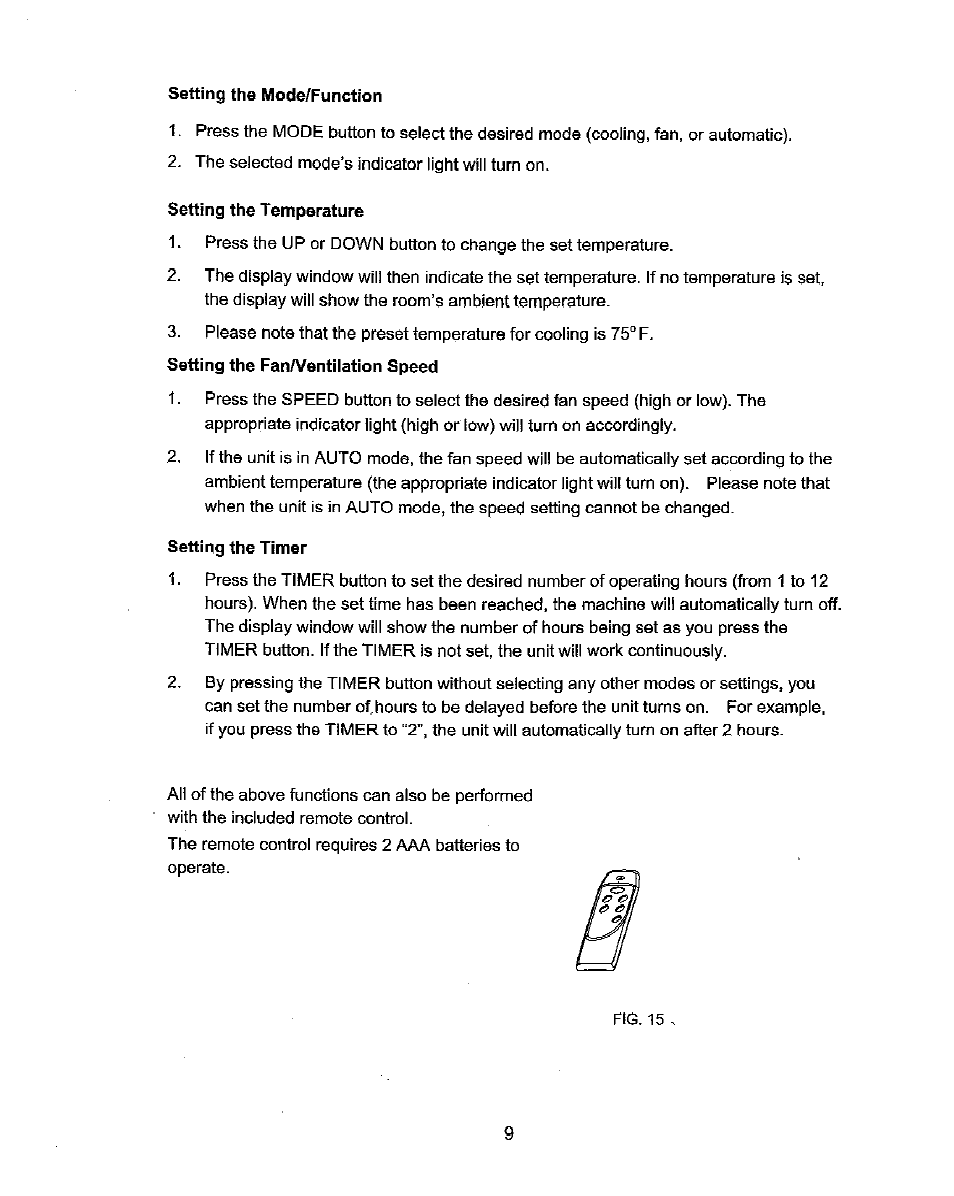Setting the temperature, Setting the timer | NewAir Portable Air Conditioner AC-10000E User Manual | Page 9 / 15