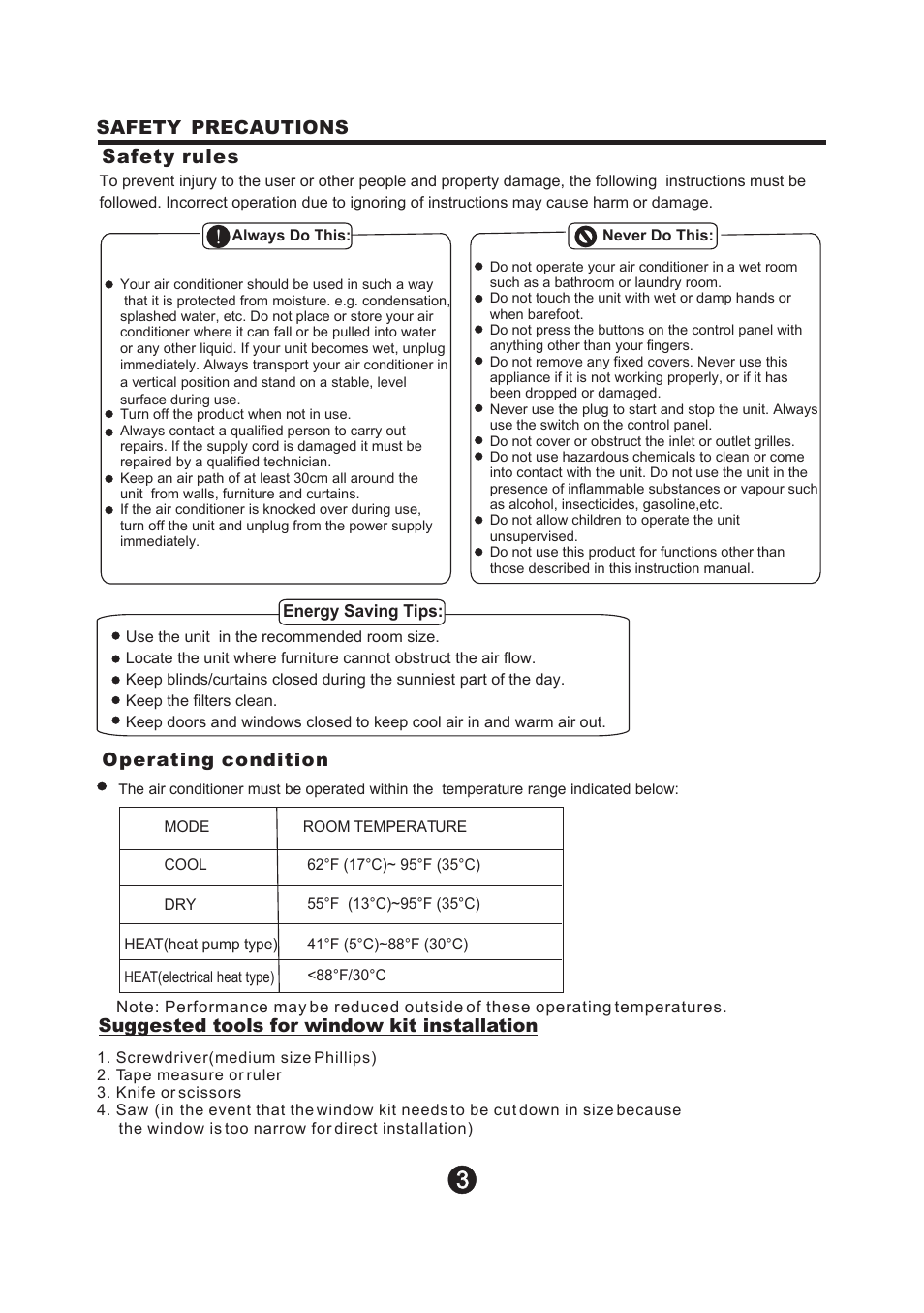 Т³гж 4, Safety precautions | NewAir Portaible Air Conditioner AC-12100E User Manual | Page 4 / 17