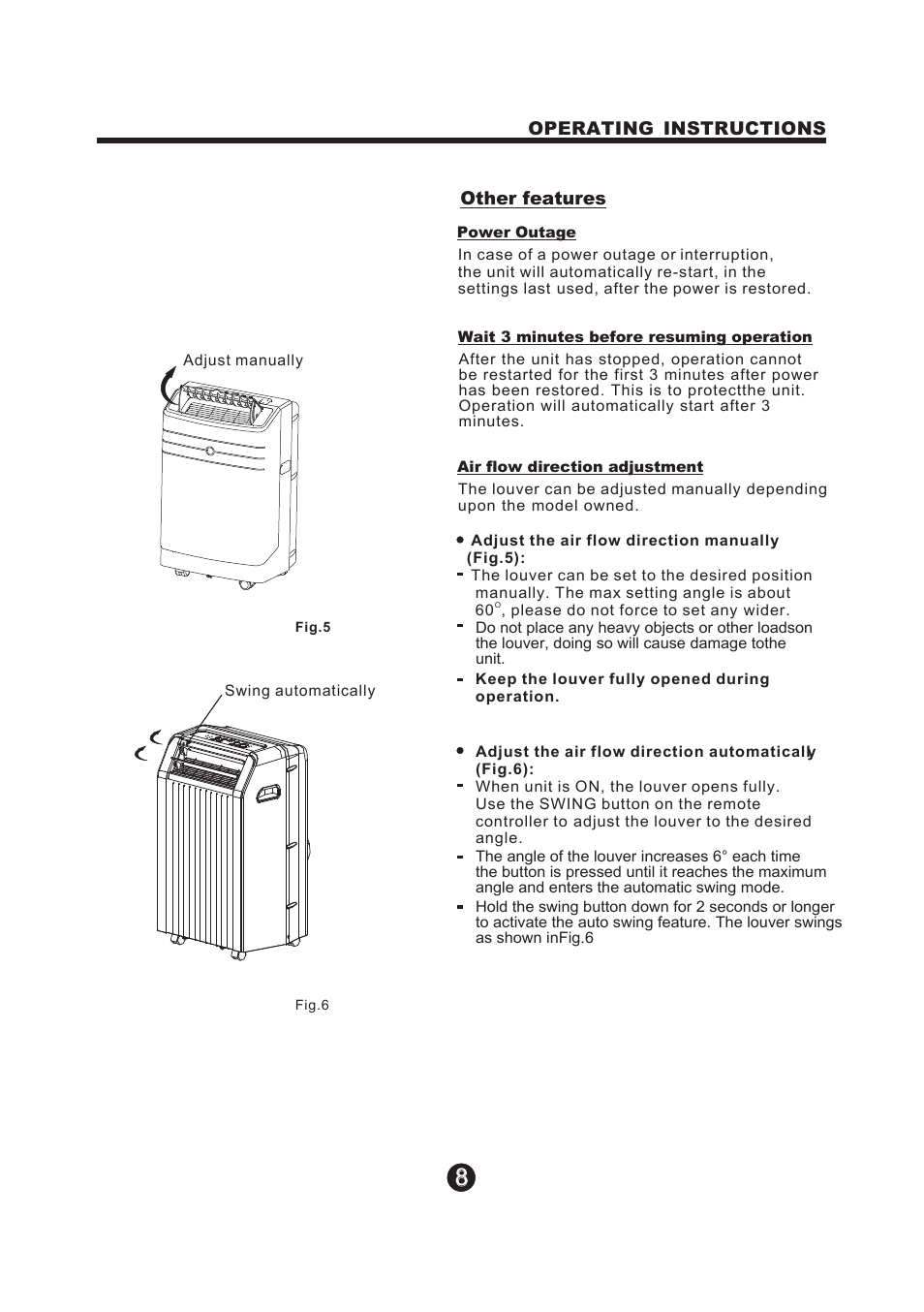 Т³гж 9, Operating instructions other features | NewAir Portaible Air Conditioner AC-12100E User Manual | Page 9 / 17