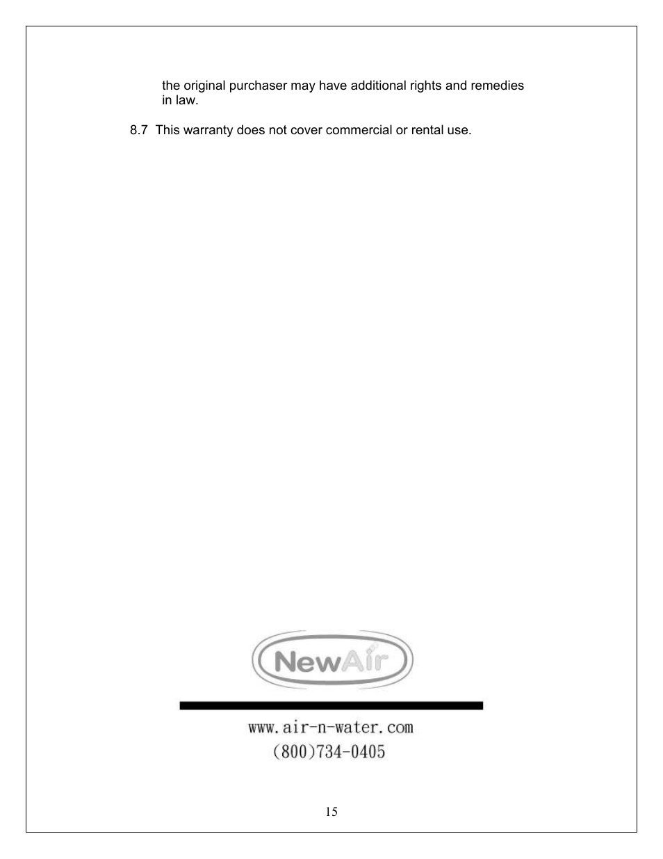 NewAir APH-4000PV User Manual | Page 15 / 15