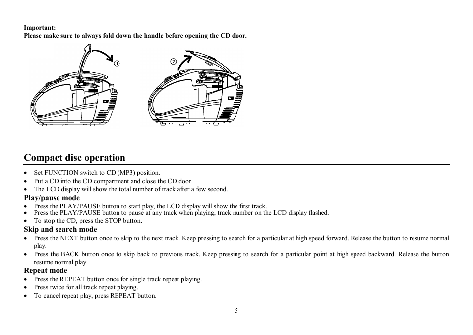Compact disc operation | Hyundai H-1407 User Manual | Page 5 / 14