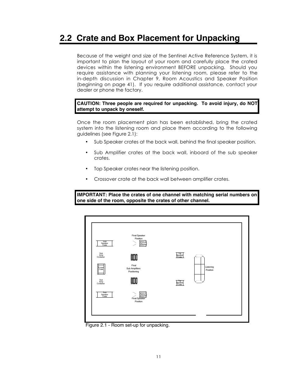 2 crate and box placement for unpacking | Avalon Acoustics Sentinel User Manual | Page 11 / 67