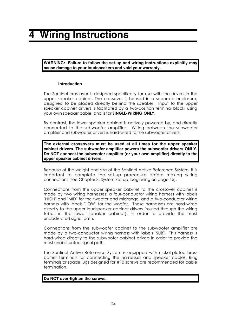 4 wiring instructions | Avalon Acoustics Sentinel User Manual | Page 24 / 67