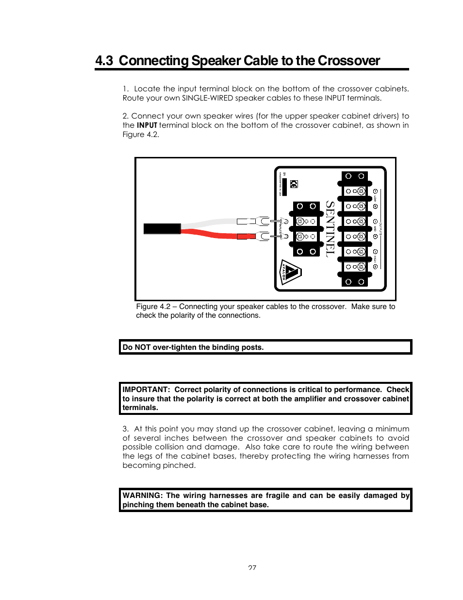 3 connecting speaker cable to the crossover | Avalon Acoustics Sentinel User Manual | Page 27 / 67