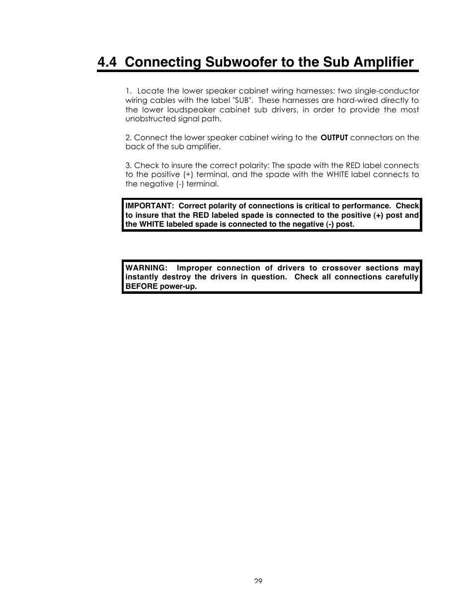 4 connecting subwoofer to the sub amplifier | Avalon Acoustics Sentinel User Manual | Page 29 / 67