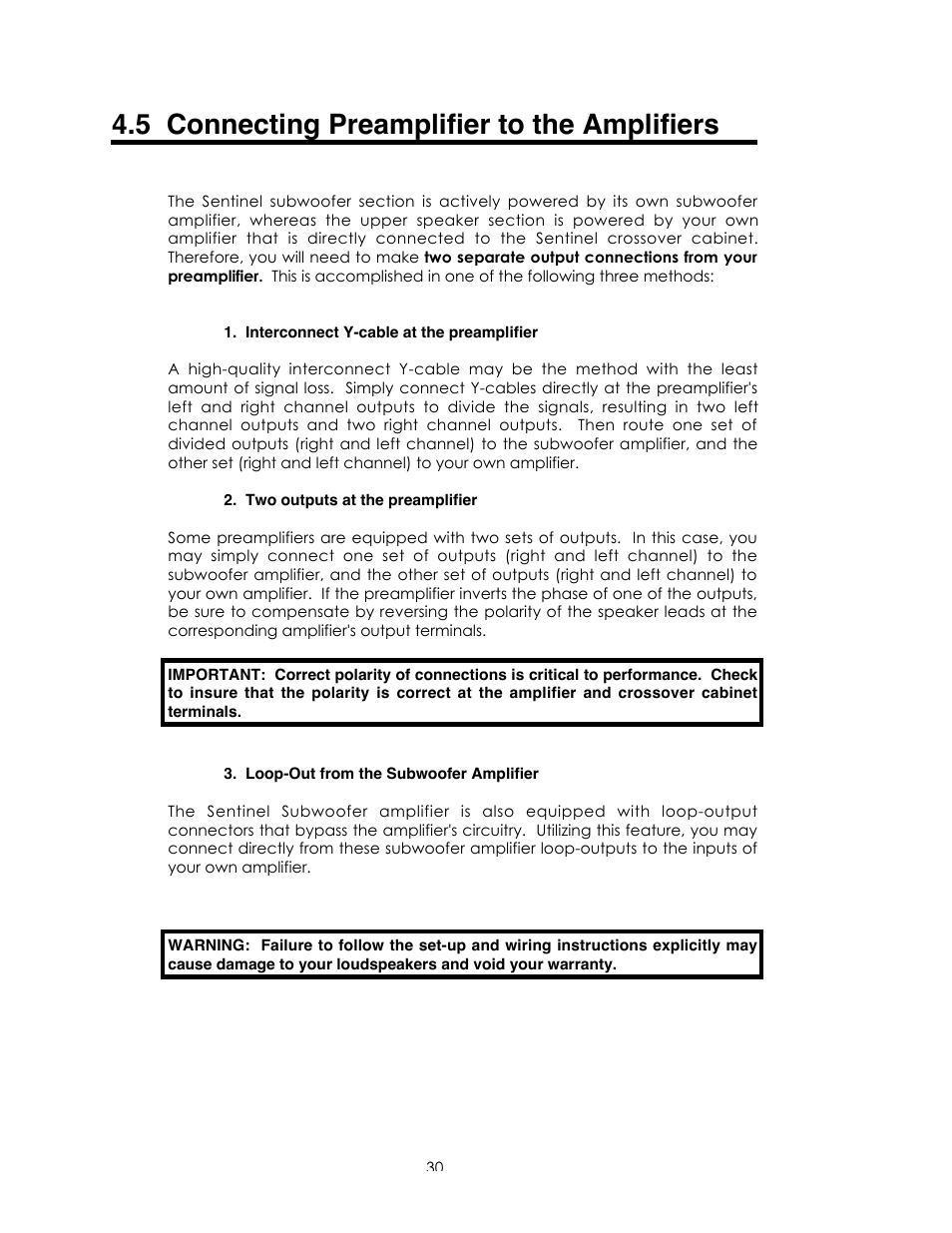 5 connecting preamplifier to the amplifiers | Avalon Acoustics Sentinel User Manual | Page 30 / 67