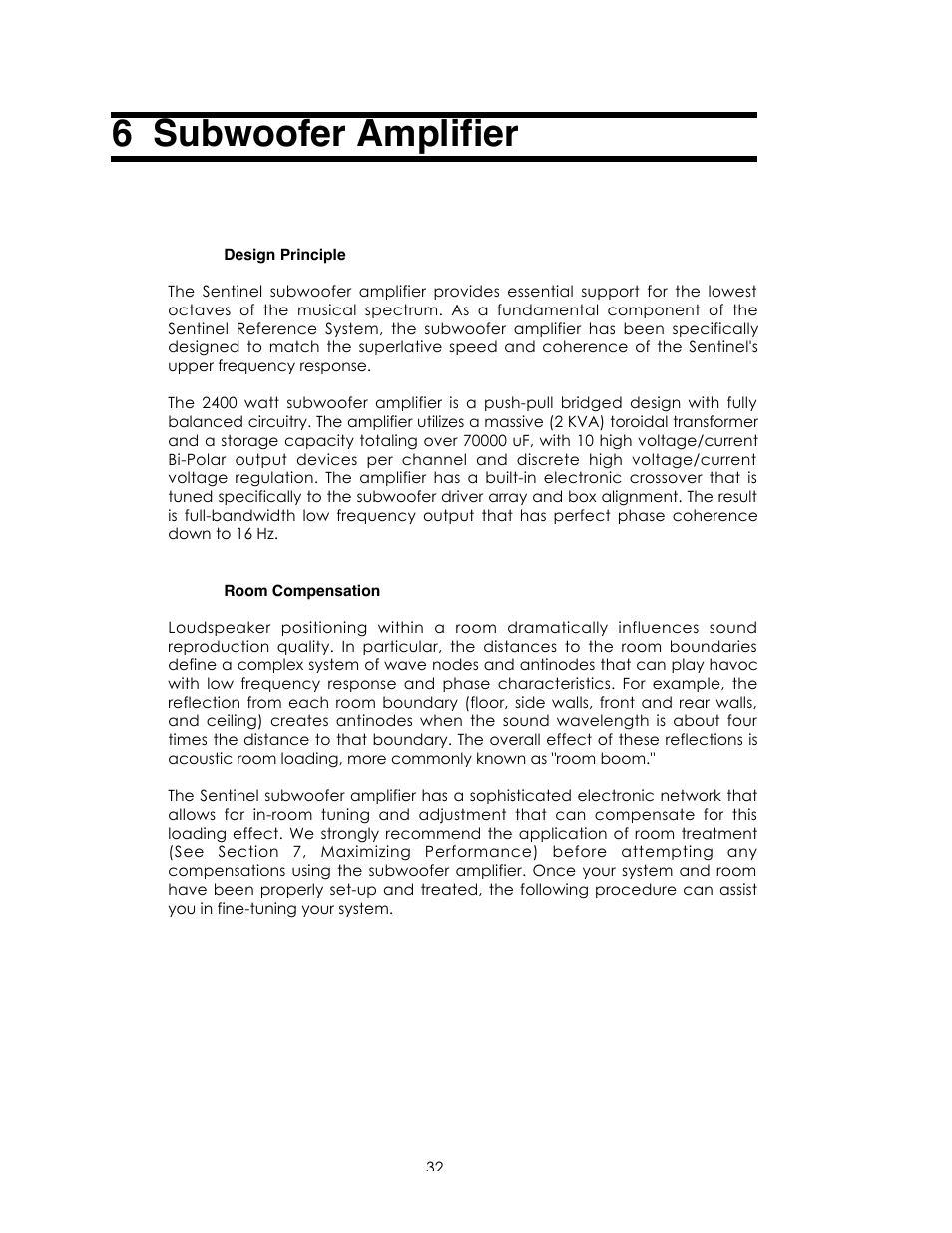 6 subwoofer amplifier | Avalon Acoustics Sentinel User Manual | Page 32 / 67