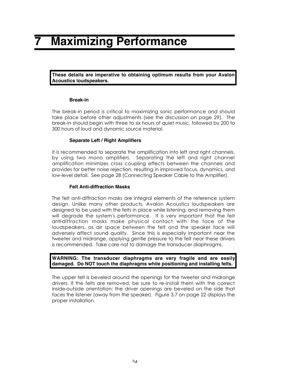 7 maximizing performance | Avalon Acoustics Sentinel User Manual | Page 34 / 67