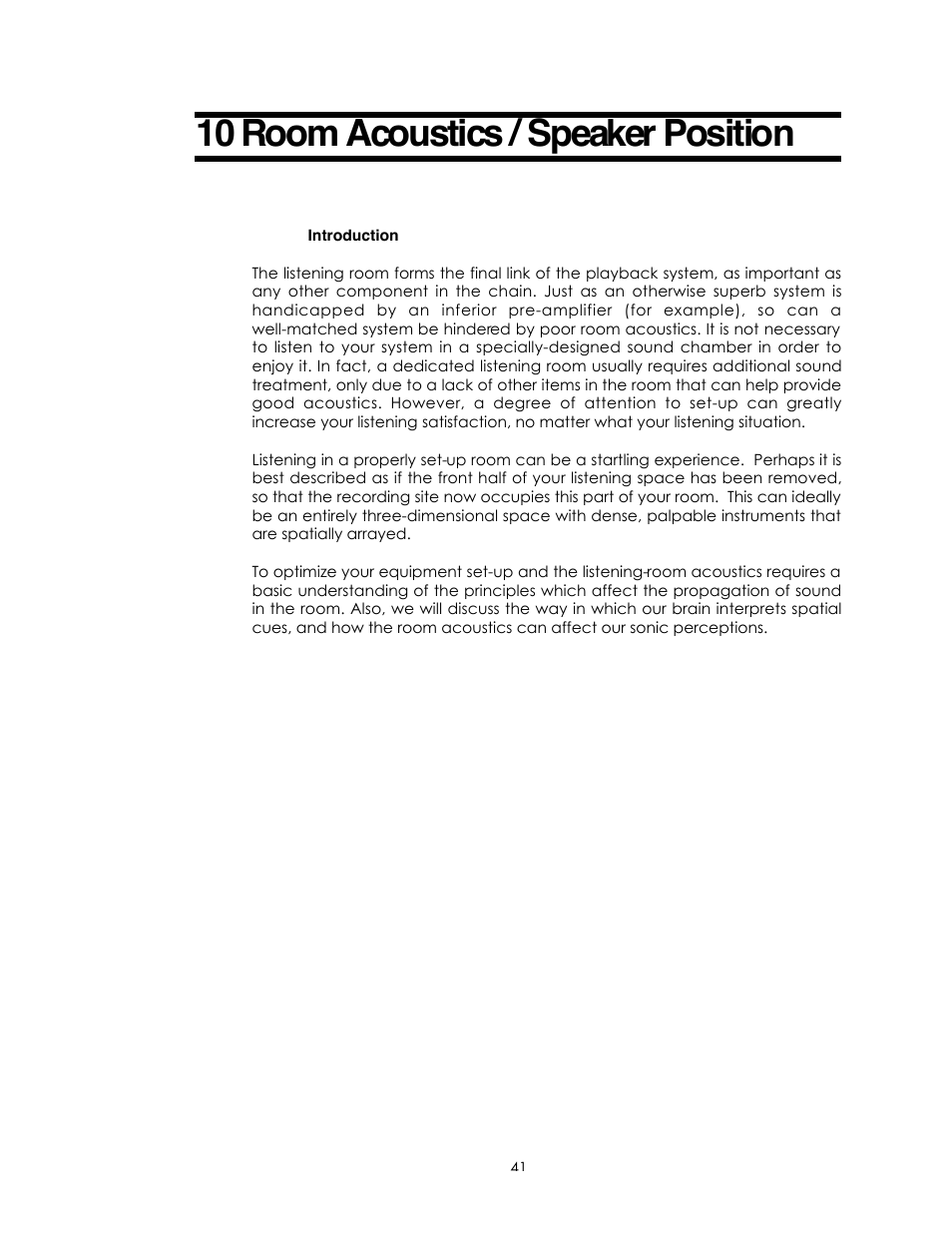 10 room acoustics / speaker position | Avalon Acoustics Sentinel User Manual | Page 41 / 67