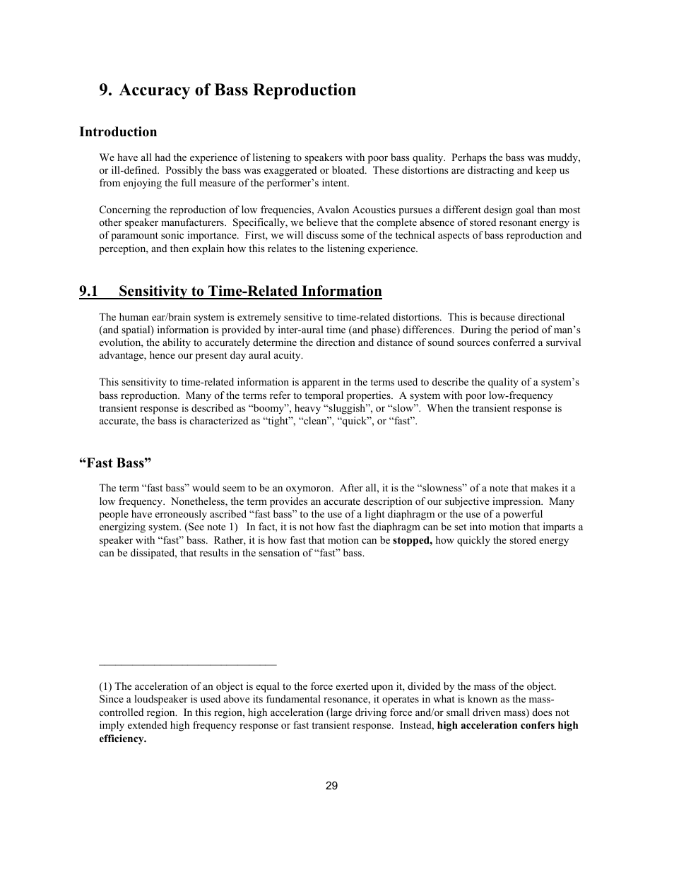 Accuracy of bass reproduction, 1 sensitivity to time-related information | Avalon Acoustics AVALON ASCENDANT User Manual | Page 29 / 37