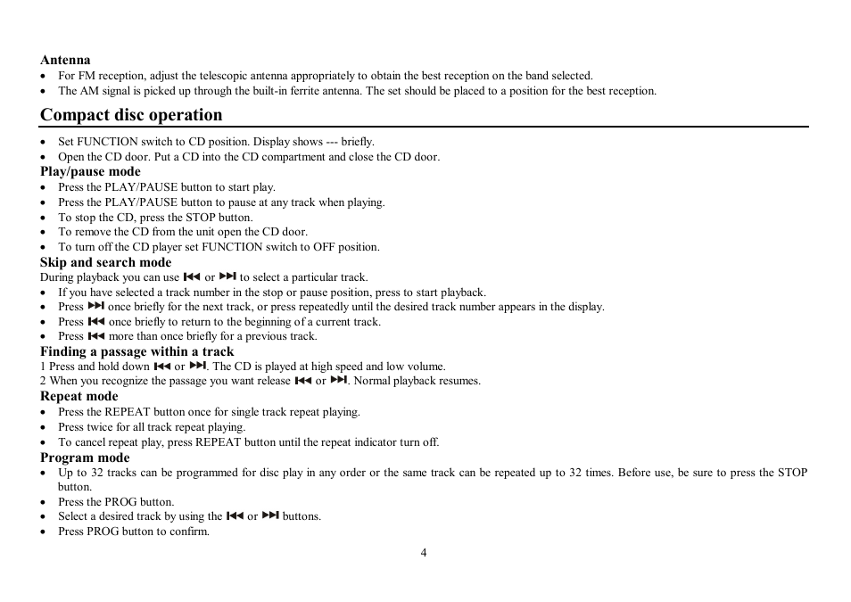 Compact disc operation | Hyundai H-1414 User Manual | Page 4 / 9