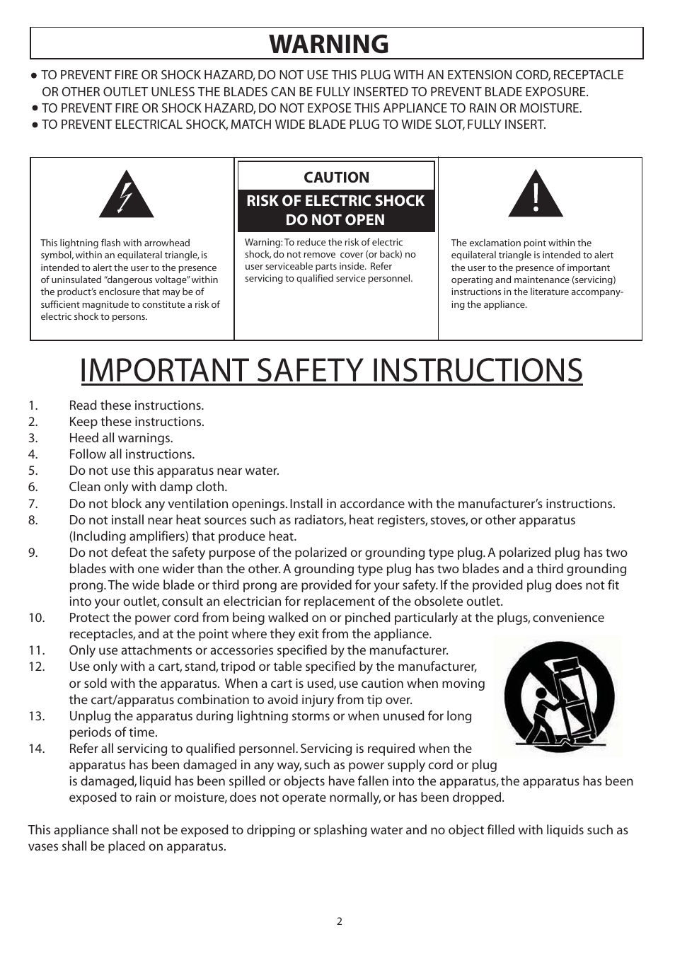 Important safety instructions, Warning | AudioSource AST-SUB10S User Manual | Page 2 / 4