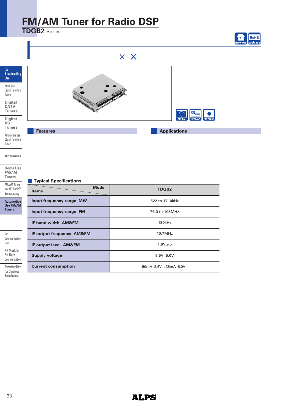 Alps Electric TDGB2 Series User Manual | 3 pages