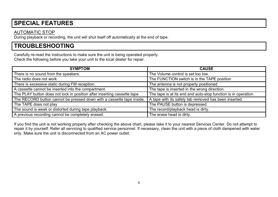 Special features, Troubleshooting | Hyundai H-1004 User Manual | Page 6 / 13